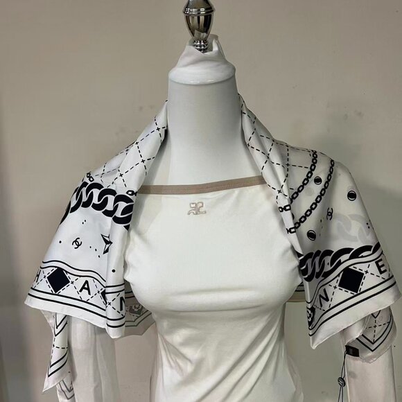 Chanel White Monogram Silk Scarf - Picture 3 of 8